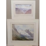 2 good quality, early 20thC watercolours "Alpine mountain landscape", both mounted but unframed,
