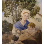 Percy LANCASTER (1878-1951) watercolour "Portrait of a Breton woman and child", signed in