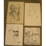 4 Peter Collins (1923-2001) ink and pencil, self portraits, Approx average size is 41 x 31 cm