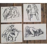 4 good quality, Peter COLLINS (1923-2001) chalks/graphite, nude figure studies, Average approx