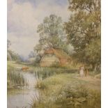 Henry John KINNAIRD (1861-1929) watercolour "Mother and daughter by country pond", signed In a