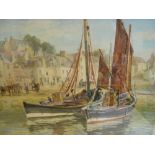 Tom CLOUGH (1867-1943) watercolour "Pittenweem (Scotland) fishing boats in harbour", signed, mounted