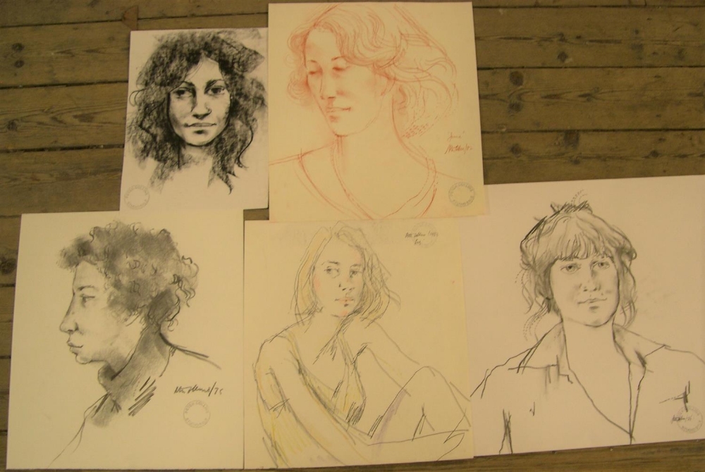 5 good quality, Peter COLLINS (1923-2001) female portraits, differing mediums, Approx average size