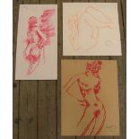 3 Peter Collins (1923-2001) coloured chalks, female nudes, Approx average size is 38 x 30 cm