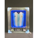 Sergio Aguero - Framed Signed Argentina Home shirt 2018 with COA, Black Frame and Mount 3D with blue