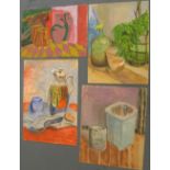 4, Eddie Bianchi (Newcastle-Upon-Tyne active 1975-1995) all still-life abstract oils on paper, all