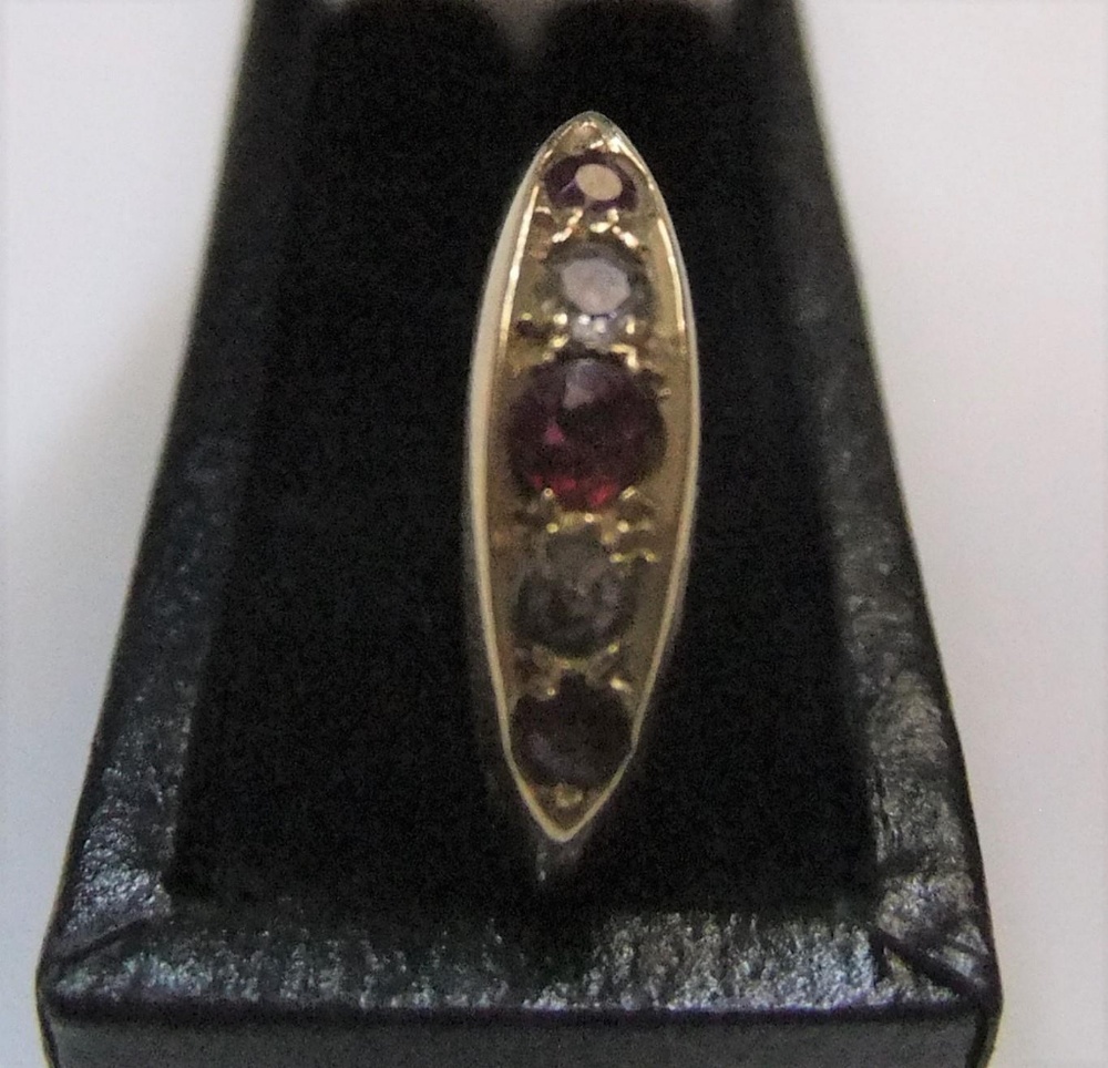18ct yellow gold boat shaped ring with rubies & diamonds Approx 2.7 grams gross, size O/P - Image 2 of 3