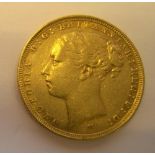 1883 Gold Sovereign, Queen Victoria, Young Head, St George back, Melbourne mint