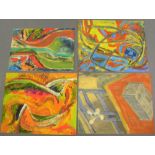 4, Eddie Bianchi (Newcastle-Upon-Tyne active 1975-1995) all abstract oils on paper, all unframed,