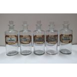 5, good quality, clear glass Chemist bottles, Each bottle measures 18 cm high