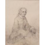 Indistinctly signed 19thC graphite portrait of an old lady in original frame, 45 x 33 cm