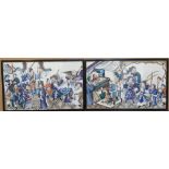 Fine pair of 19thC Chinese watercolours on fabric depicting 2 groups of figures, Both pictures are