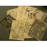 9 large Eddie Bianchi (Newcastle-Upon-Tyne active 1975-1995) figure drawings, pencil, all