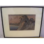 Hiroshige ANDO (1797-1858) woodcut in colours "The mountain track", signed, framed, 23 x 36 cm