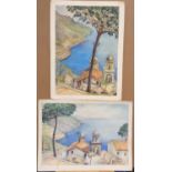 2, Kathleen E. LAURIE 1950s watercolour "Views of Ravello, Italy", both signed, both unframed,