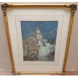 James McKinley, early 20thC "Village in the Alps" in fine, original frame, The w/c measures 22 x