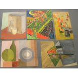 5, Eddie Bianchi (Newcastle-Upon-Tyne active 1975-1995) all still-life abstract oils on paper, all