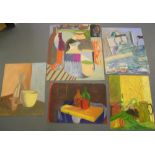 5, Eddie Bianchi (Newcastle-Upon-Tyne active 1975-1995) all still-life abstract oils on paper, all