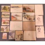 Collection of 17, Kathleen E. LAURIE watercolours & drawings, all unframed