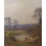 Benjamin D. SIGMUND (1857-1947) watercolour "Sheep before a country pond", signed, In a modern