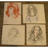 4 good quality Peter Collins (1923-2001) female portraits, differing mediums, Approx average size is
