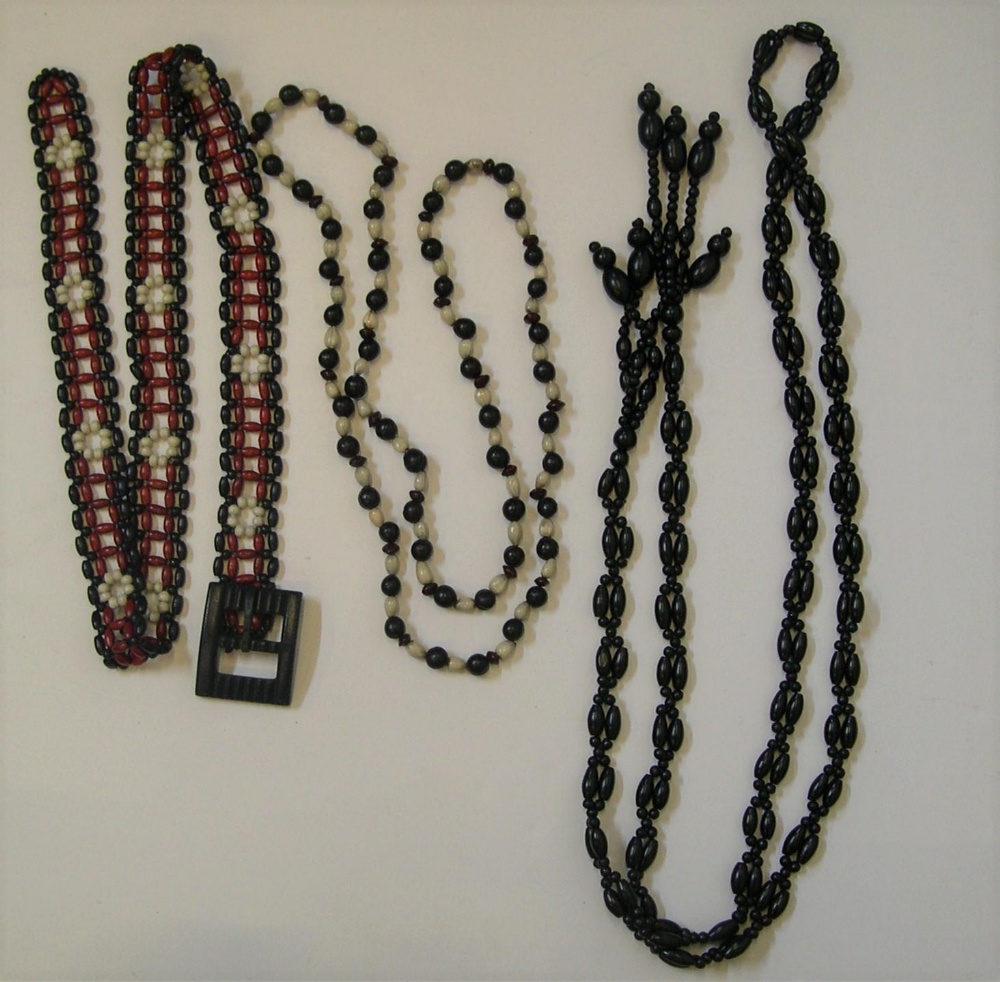 Vintage beaded ladies 1960s belts (2) and long beaded necklace