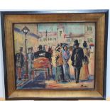 Indistinctly signed, 1900s central European school impressionist oil on board, "street scene" in