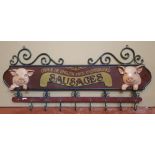 Decorative coat hanger depicting English sausages, 102 cm in length