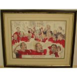 Limited edition Manchester United print (154/950 by D J Walker, framed and glazed 28 x 39 cm