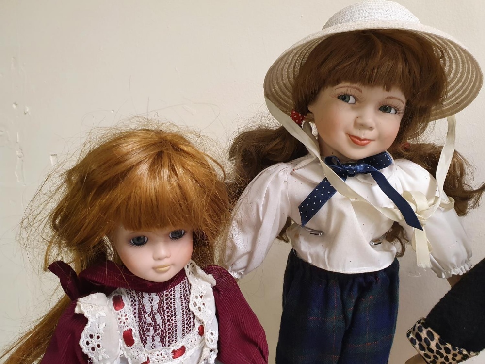 4 porcelain decorative large dolls all on metal stands, 1 with label for Alberon Dolls of London, - Image 2 of 4