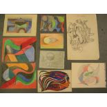 9, Eddie Bianchi (Newcastle-Upon-Tyne active 1975-1995) small cubist drawings, differing mediums,