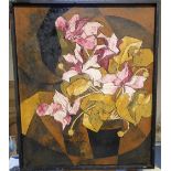 large, Eric BLOOD (1931-2008) cubist oil on board, "The potted plant", latin inscriptions but with