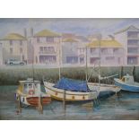 J A Pusey 2003 acrylic "Mevagissey harbour", framed, 24 x 32 cm