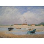 J A Pusey 2003 acrylic "Bosham at low tide", framed, 24 x 32 cm