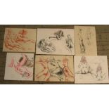 6, Peter COLLINS (1923-2001) chalks female nudes/figure studies, Approx average size is 31 x 41 cm