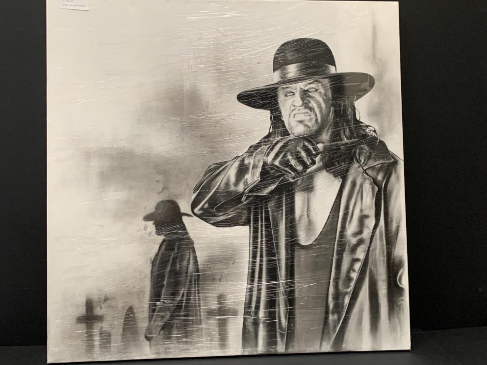 WWF - The Undertaker - Unsigned Original Artwork Charcoal on Canvas by Danny Coward 35.5x35.5x1.5