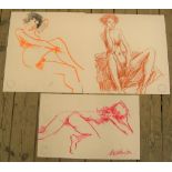 3 good quality, Peter Collins (1923-2001) coloured chalks, female nudes, Approx average size is 28 x