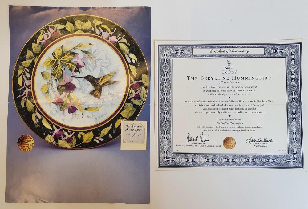 Royal Doulton, Theresa Poultowicz "The Berylline Hummingbird" bone china plate, with COA, 21 cm in - Image 4 of 4