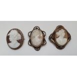 3 antique cameo brooches