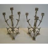 High quality pair of Victorian 4-pronged silver plated candle-sticks, circa 1880, Each candle-