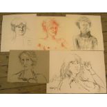 5 good quality, Peter COLLINS (1923-2001) female portraits, differing mediums, Approx average size