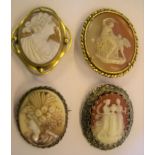 4 large Victorian Cameo brooches