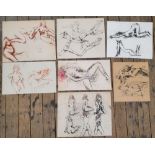 7 good quality, Peter COLLINS (1923-2001) coloured chalks nude figure studies, Approx average size