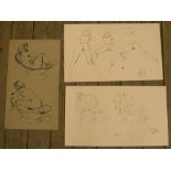 3 good quality, Peter Collins (1923-2001) pen, female studies, Approx average size is 45 x 30 cm