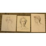 3 Peter Collins (1923-2001) pencil, female head studies, Approx average size is 37 x 32 cm