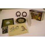 7 vintage collectables to include Villeroy & Boch ceramic plaque with birds, pop-up postcard, 1942