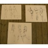 3 good quality, Peter Collins (1923-2001) pen, female studies, Approx average size is 34 x 40 cm