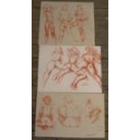 3, Peter COLLINS (1923-2001) crayon, female nude sketches, Approx average size is 33 x 46 cm