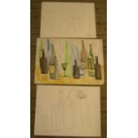 3 large Peter Collins (1923-2001) watercolour & pencil, still-lives, Approx average size is 40 x