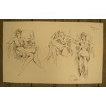 Large, Peter Collins (1923-2001) 1976 pen and w/c wash, seated lady studies, 31 x 51 cm